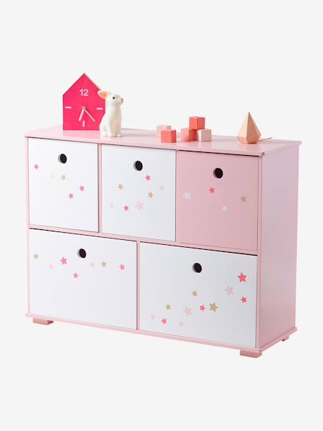 Vertbaudet Kinder Sideboard mit 5 Aufbewahrungsboxen in rosa/sterne