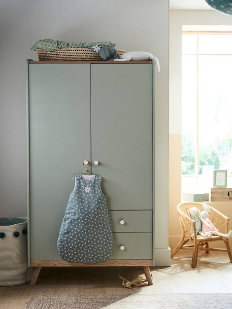 Kinder Kleiderschrank KONFETTI, 2 Türen - graugrün+weiß - 5
