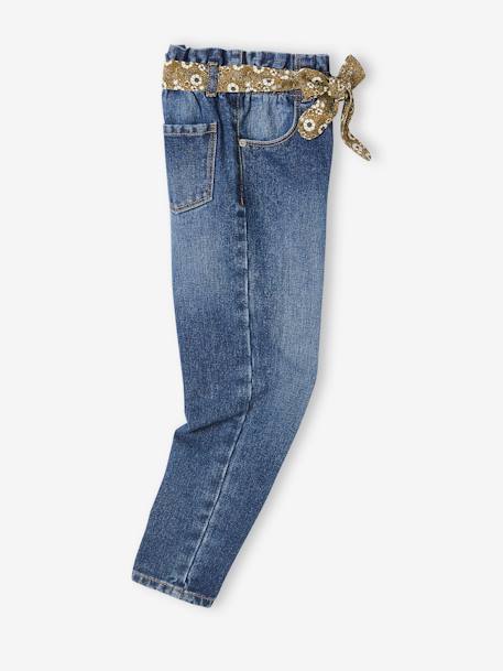 Mädchen Paperbag-Jeans mit Blumen-Gürtel - blue stone+dark blue+grauer denim+schwarz denim - 15