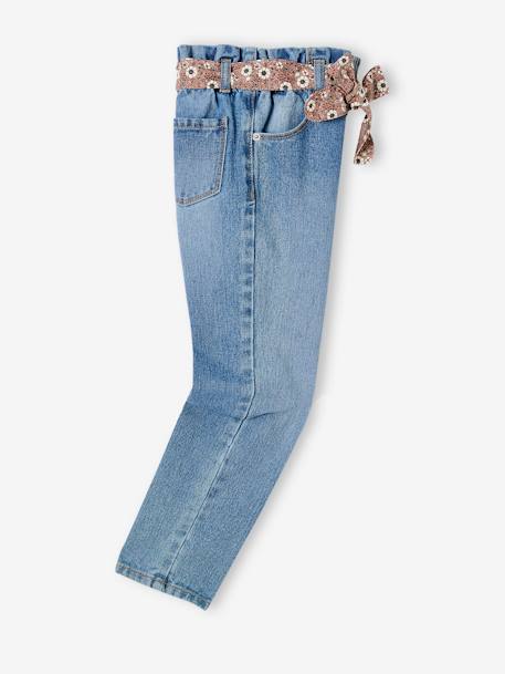 Mädchen Paperbag-Jeans mit Blumen-Gürtel - blue stone+dark blue+grauer denim+schwarz denim - 7