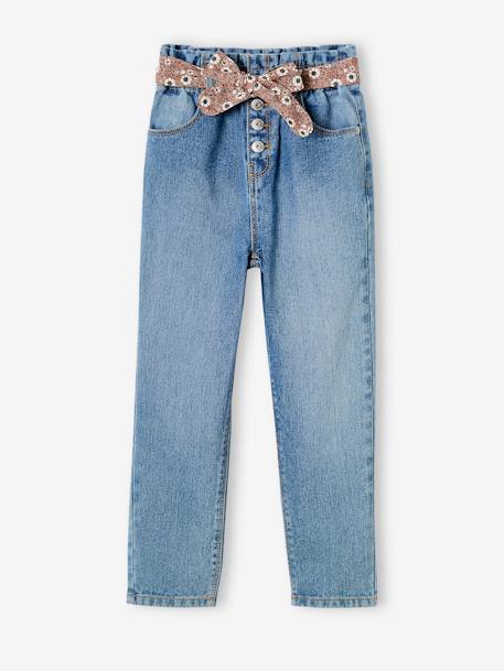 Mädchen Paperbag-Jeans mit Blumen-Gürtel - blue stone+dark blue+grauer denim+schwarz denim - 6