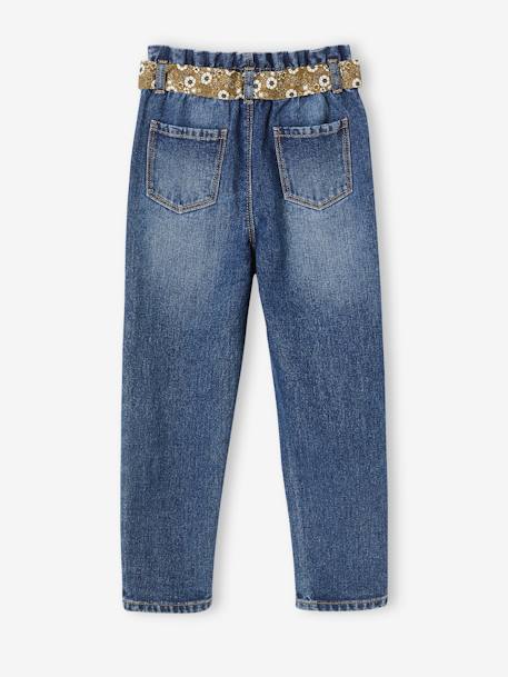 Mädchen Paperbag-Jeans mit Blumen-Gürtel - blue stone+dark blue+grauer denim+schwarz denim - 16