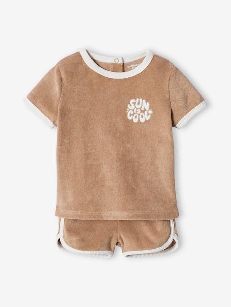 Baby-Set aus Frottee: T-Shirt & Shorts - graubeige - 3