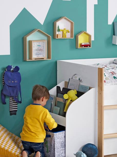 Kinderzimmer 3er-Set Wandregale in Hausform, Setzkasten - nachtblau+moosgrün+gelb+rosa+türkis+weiß+gelb - 12