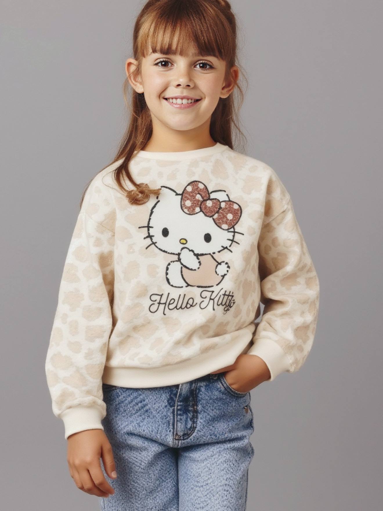 Kinder Sweatshirt HELLO KITTY mit Leopardenprint