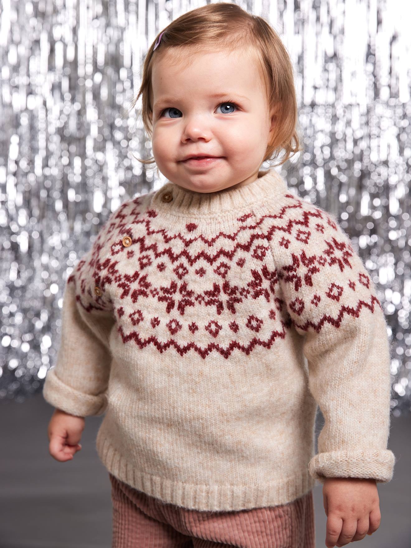 Baby Weihnachts-Pullover Jacquardstrick-Capsule ENVIE DE FRAISE wollweiß Gr. 62