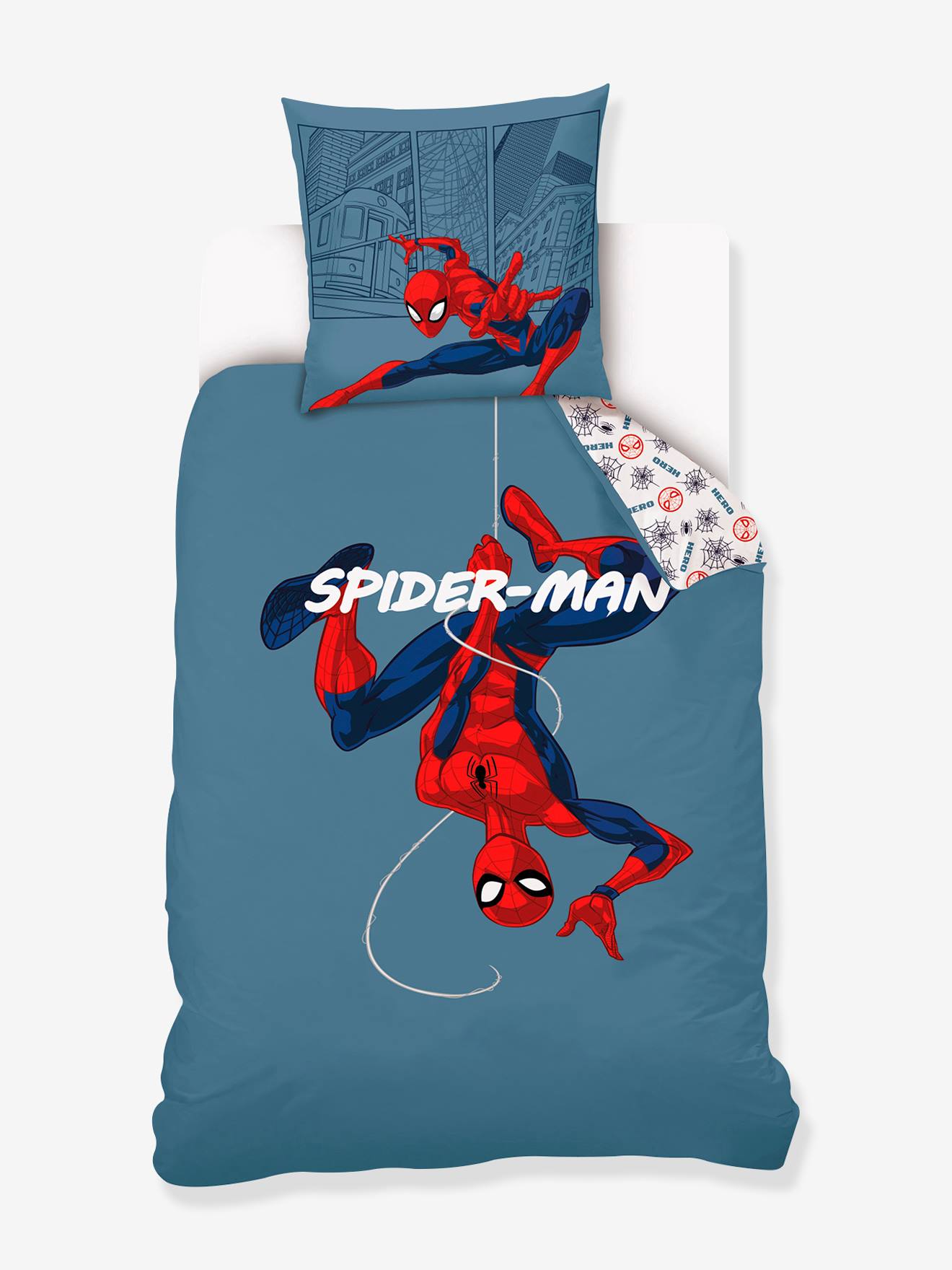 Bettwäsche-Set Kinder MARVEL SPIDERMAN, Baumwolle graublau Gr. 140x200 63x63