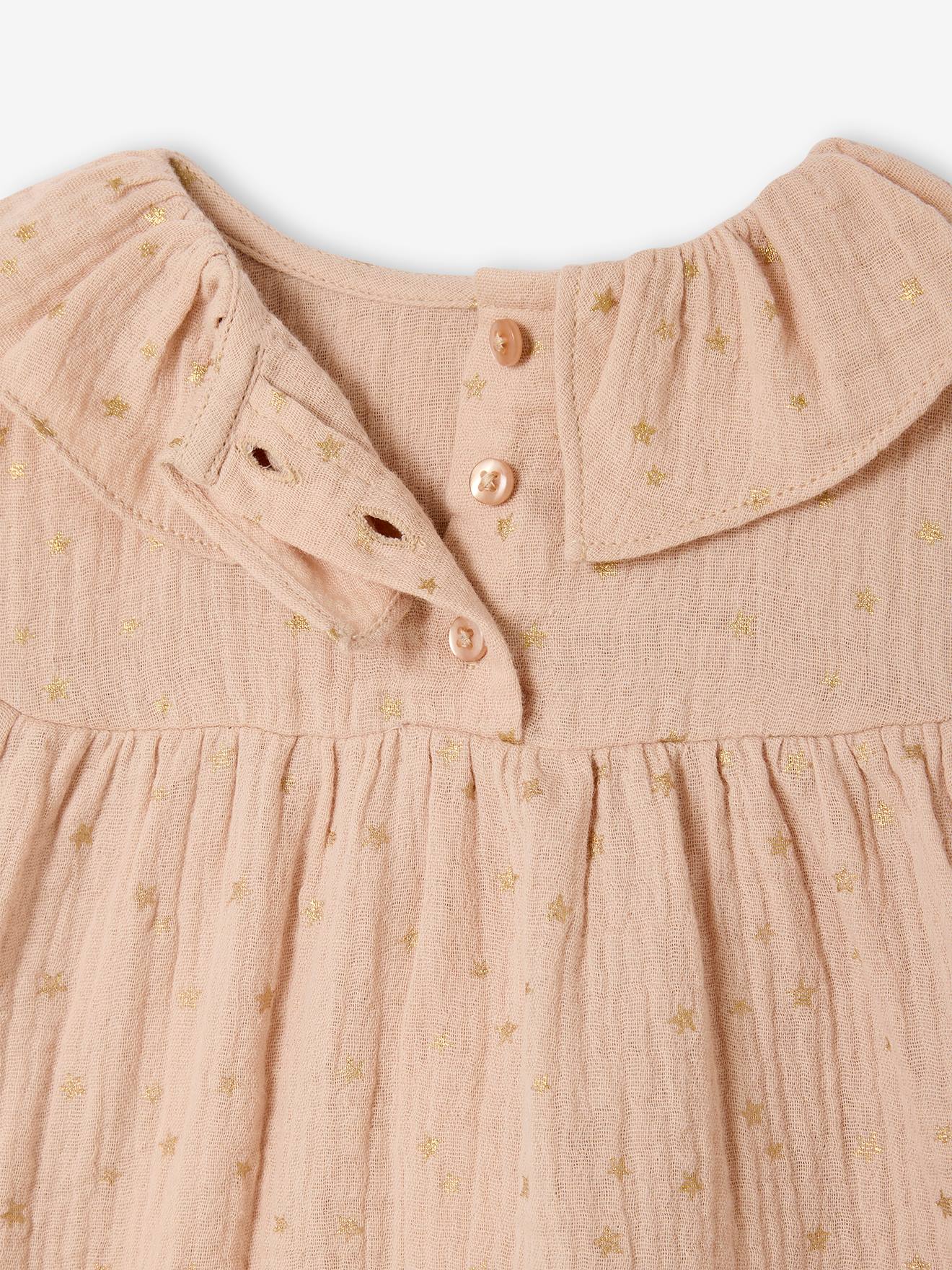 Thumbnail - Baby Kleid aus Musselin mit Sternenmuster puder