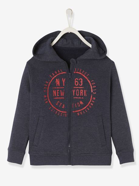 Kapuzen-Sweatjacke für Jungen BASIC Oeko-Tex - grün+hellbraun+nachtblau meliert - 12