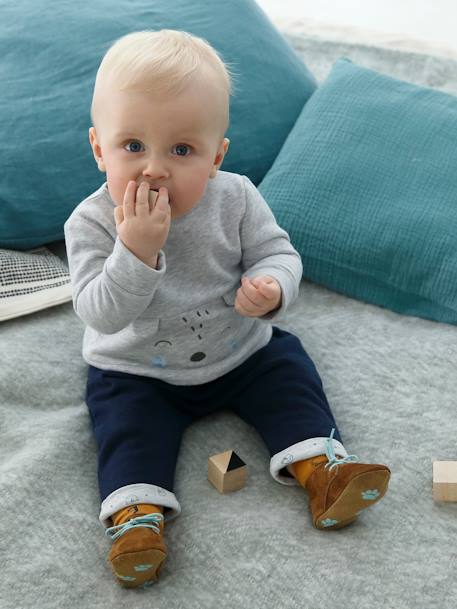 Baby Set aus Sweatshirt und Hose, personalisierbar Oeko-Tex - braun+grau meliert+nachtblau+pfirsich+wollweiß+pfirsich - 10