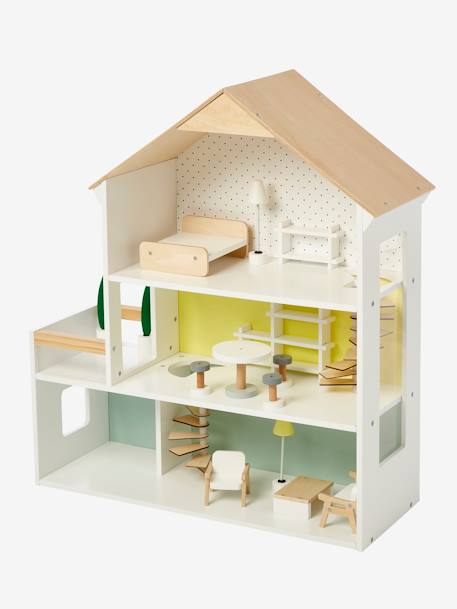 Vertbaudet Puppenhaus Aus Holz Fur Kinder In Weiss Natur