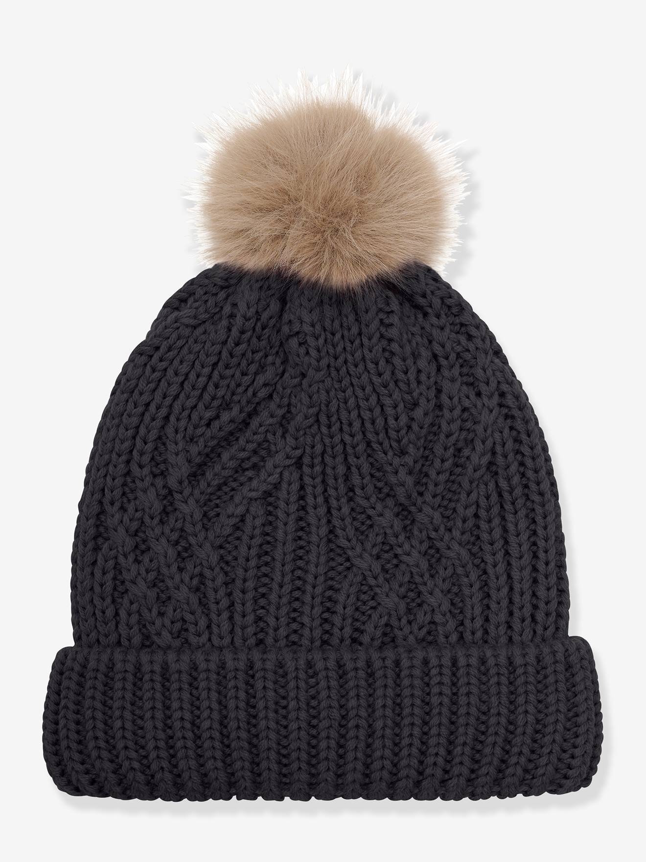 Thumbnail - Strickmütze mit Kunstfell-Bommel Kinder COLOR KIDS