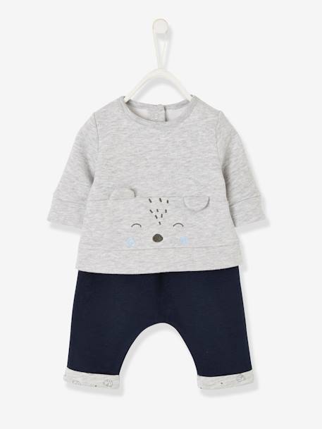 Baby Set aus Sweatshirt und Hose, personalisierbar Oeko-Tex - braun+grau meliert+nachtblau+hellbeige+pfirsich+wollweiß+pfirsich - 11