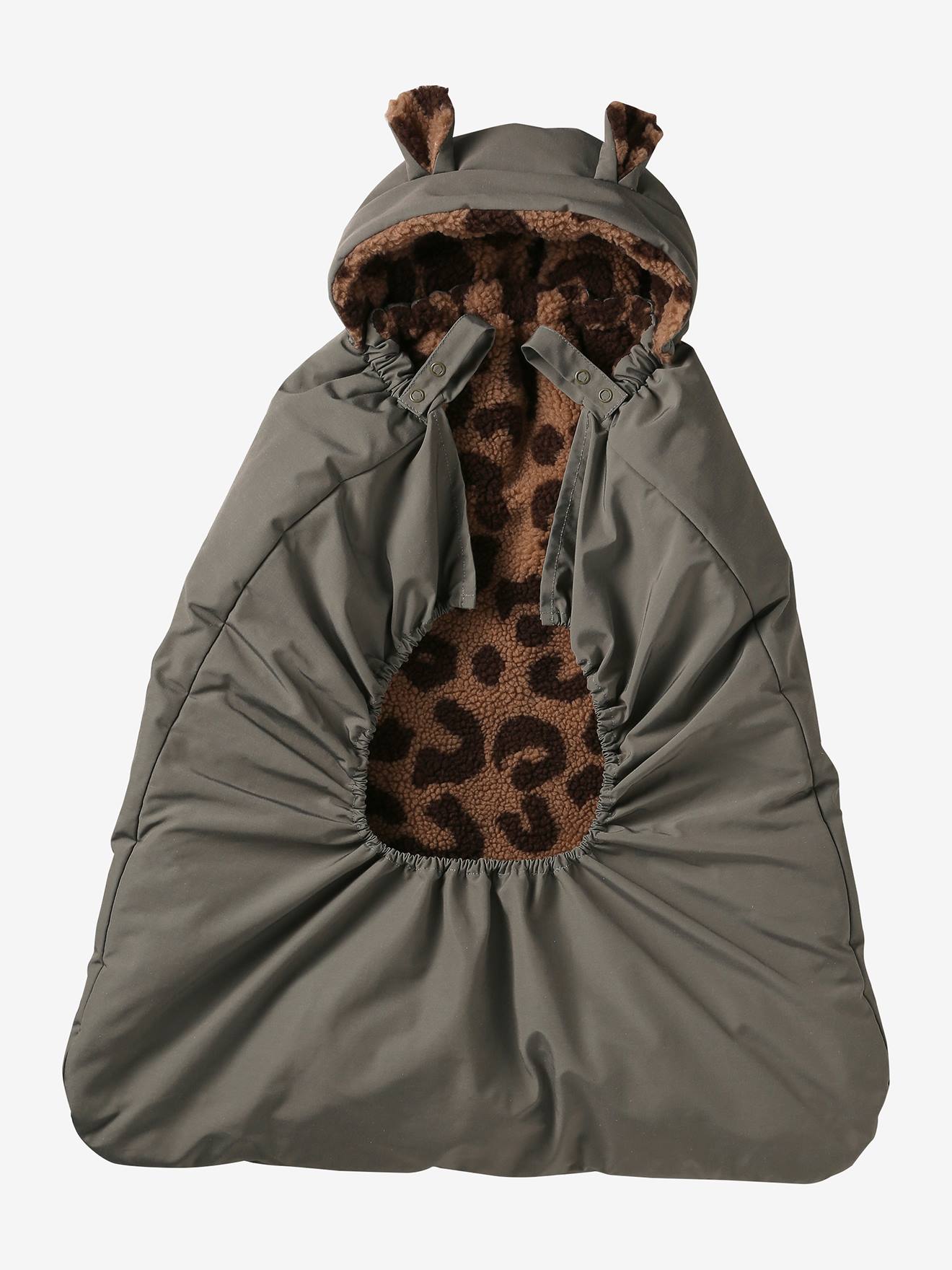 Wintercover für die Babytrage mit Kapuze, Teddyfleece-Futter Leo khaki von vertbaudet