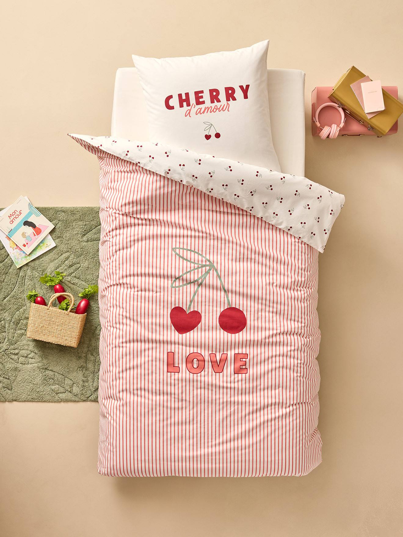 Thumbnail - Gestreiftes Bettwäsche-Set mit Recycling-Baumwolle Kinder CHERRY