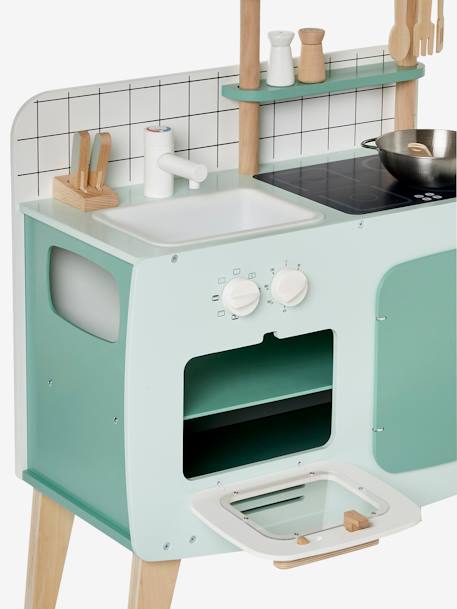 Retro-Spielküche, Küche aus Holz FSC - grün/natur+rosa/natur - 7