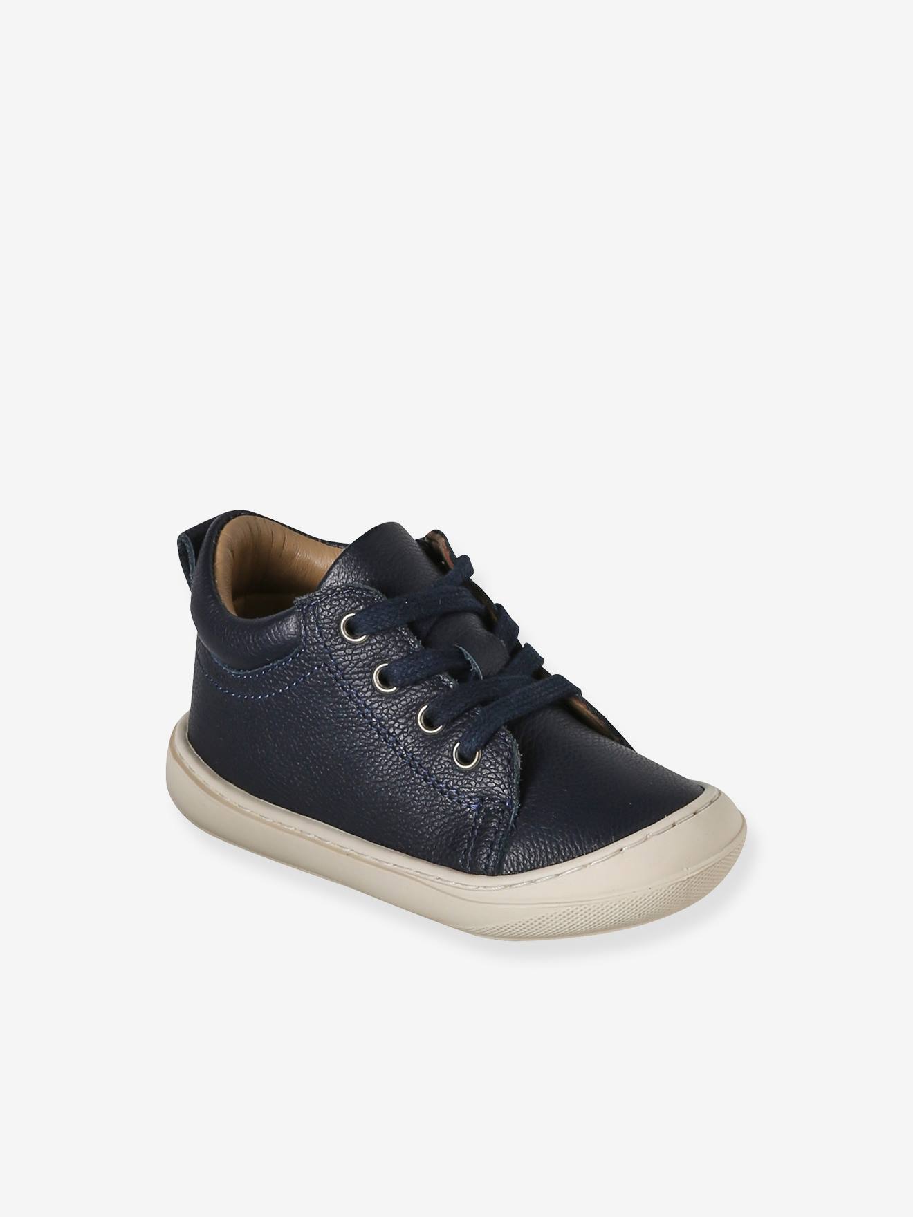 Baby Lauflernschuhe mit Schnürung aus weichem Leder blau Gr. 20 von vertbaudet