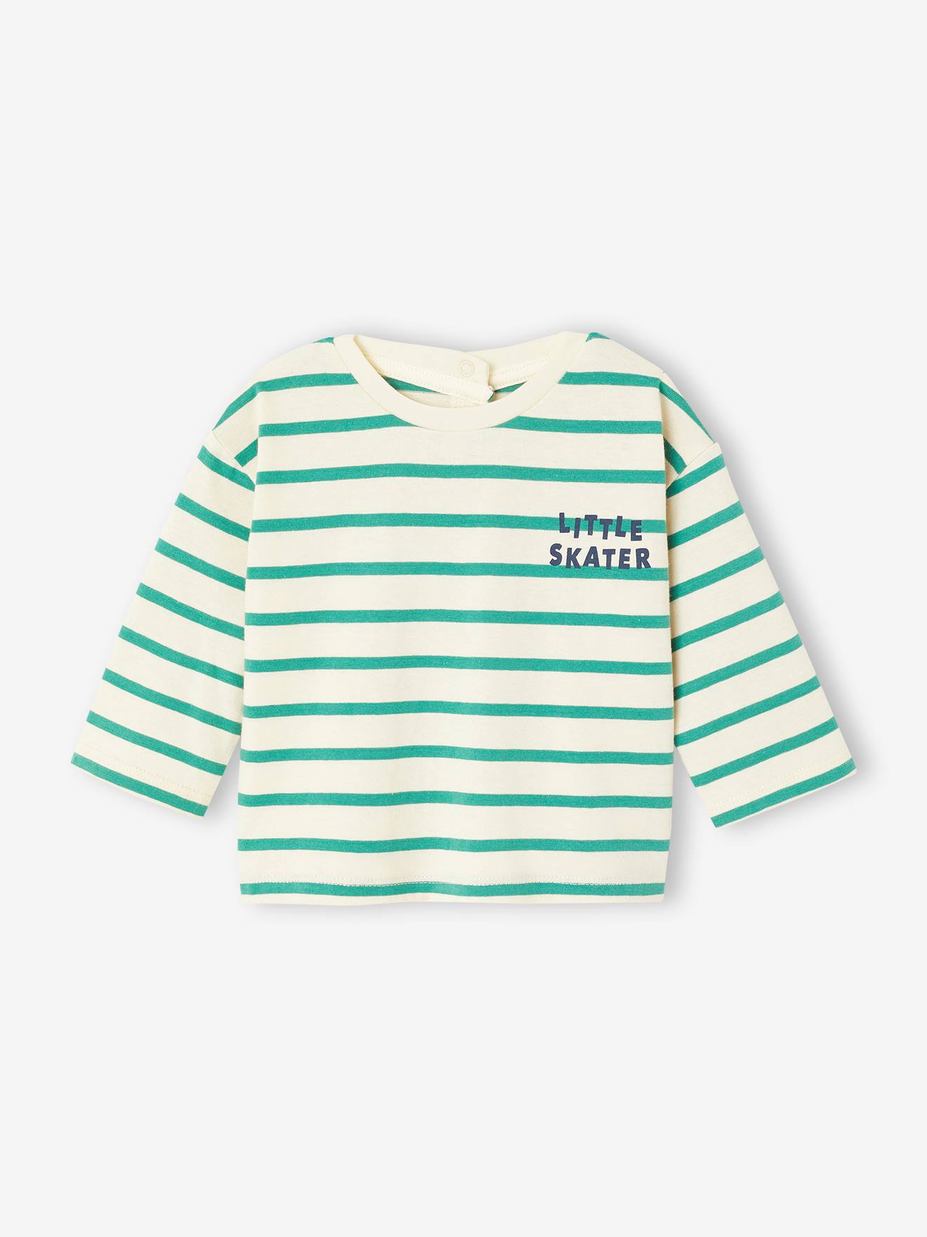 Gestreiftes Baby Langarmshirt mit Druckknöpfen hinten aus Bio-Baumwolle