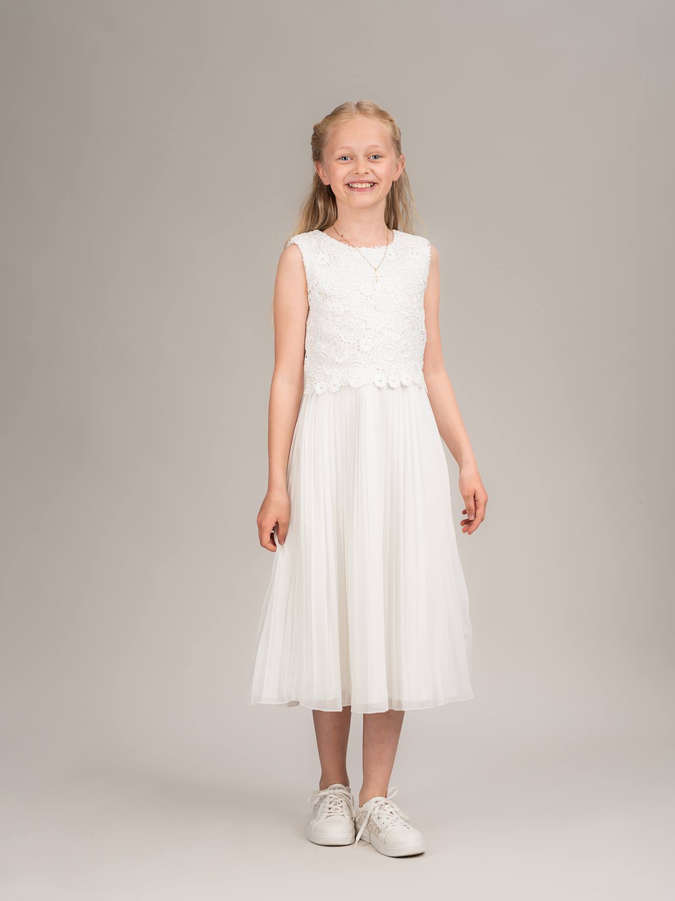 Festkleid DZUZANA mit Spitze & Plissee Mädchen, Kommunion DANAMADE wollweiß Gr. 164