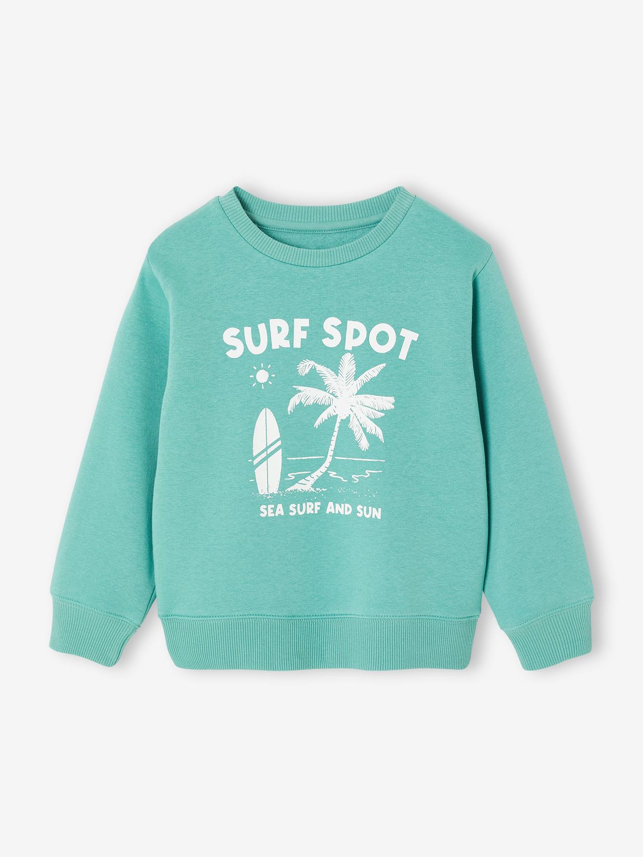 Sweatshirt Jungen mit Print BASIC grün Gr. 152 von vertbaudet