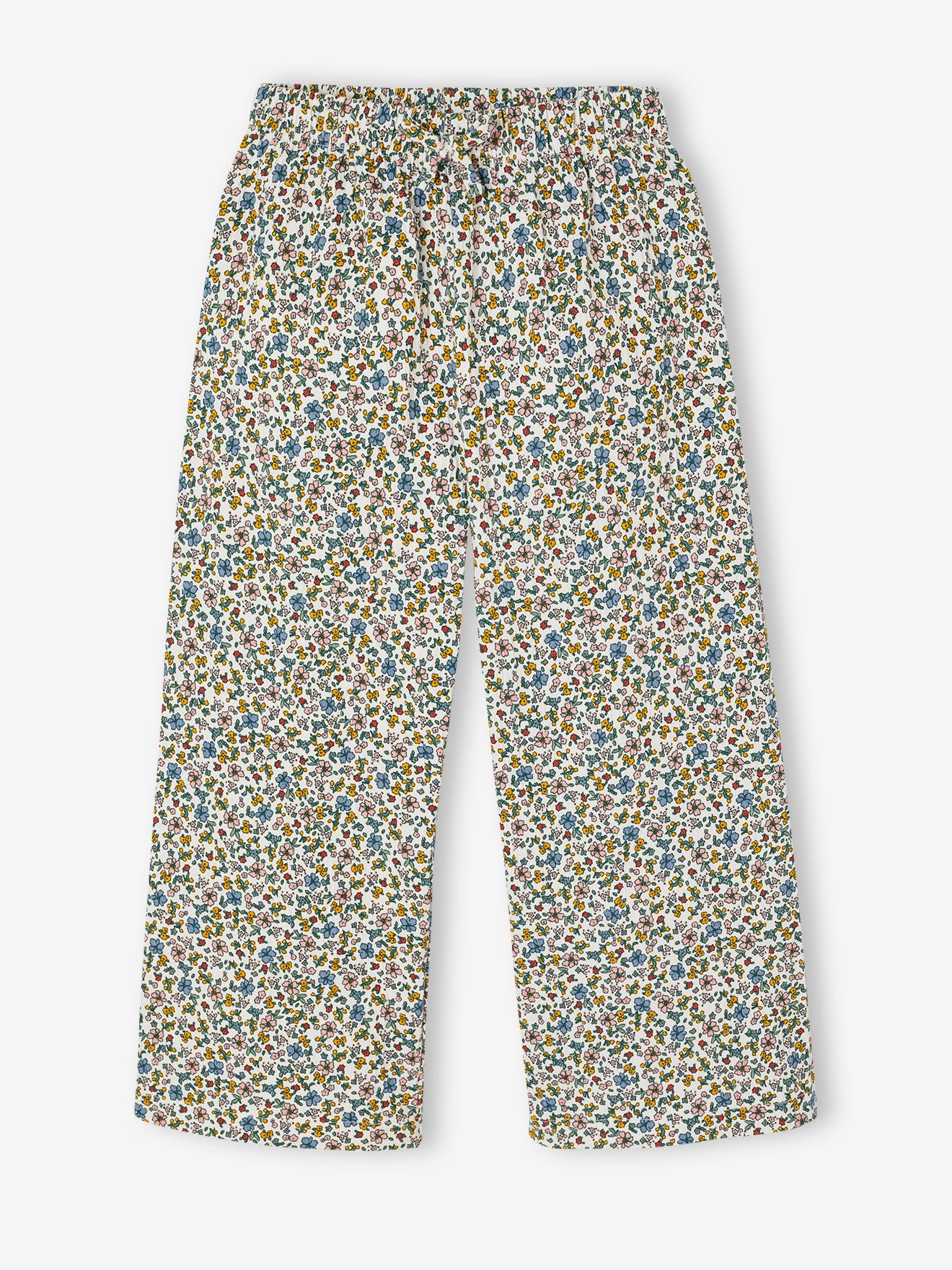 Weite Mädchen Stretch-Hose, Crinkle-Effekt weiß Gr. 110 von vertbaudet