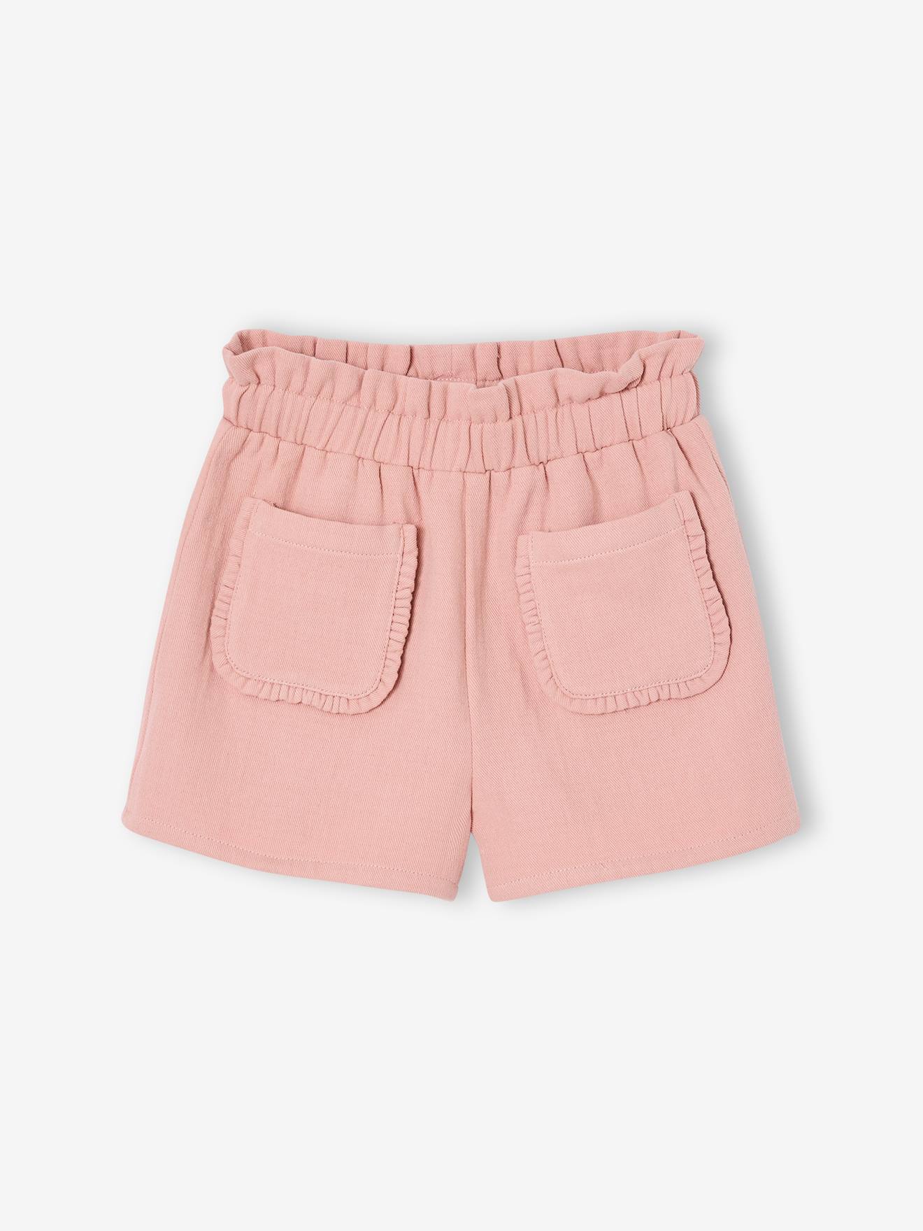 Paperbag-Shorts aus Twill Mädchen pudrig rosa Gr. 92/98 von vertbaudet