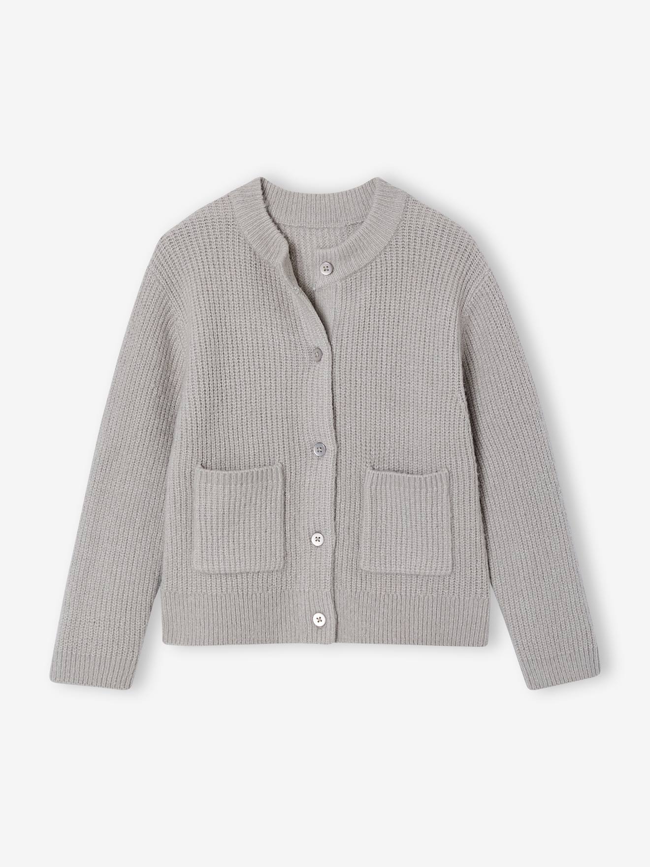 Vertbaudet Strickjacke Mädchen Flauschiger Strick Grau Meliert 146/152