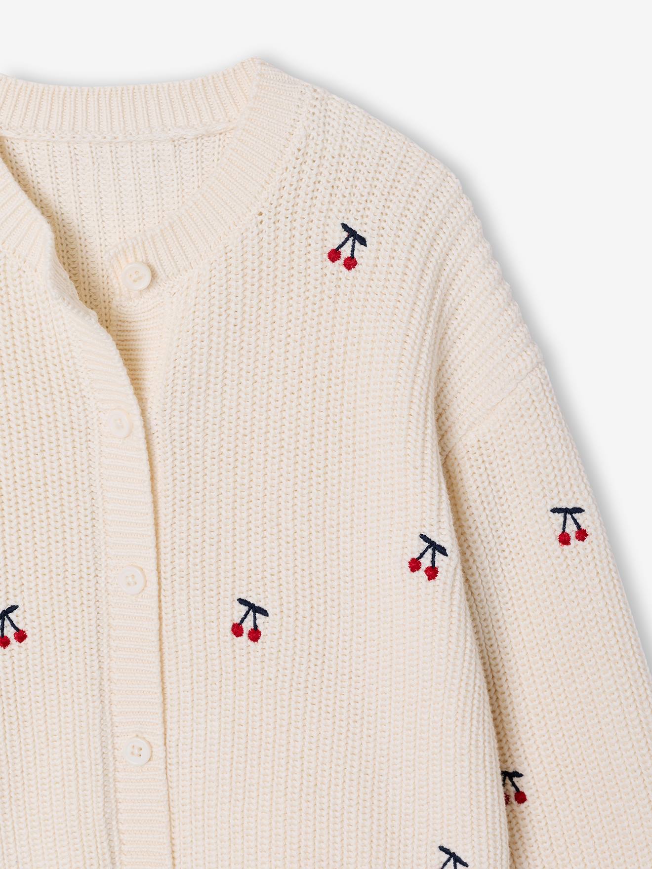 Thumbnail - Mädchen Strickjacke mit kleinen Stickereien vanille