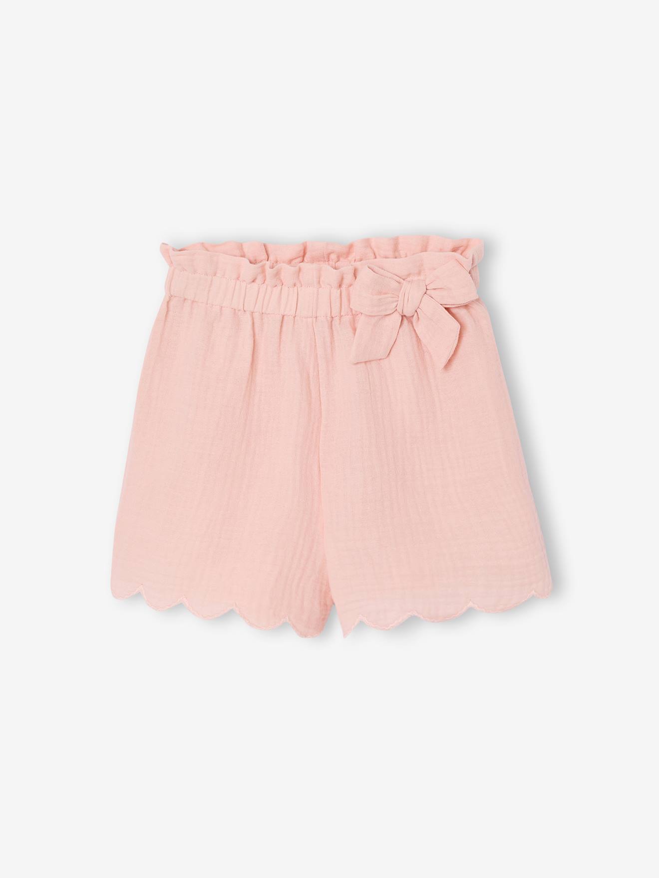 Vertbaudet Shorts Mädchen Aus Musselin Mit Stoffgürtel Hell Hellrosa 146/152