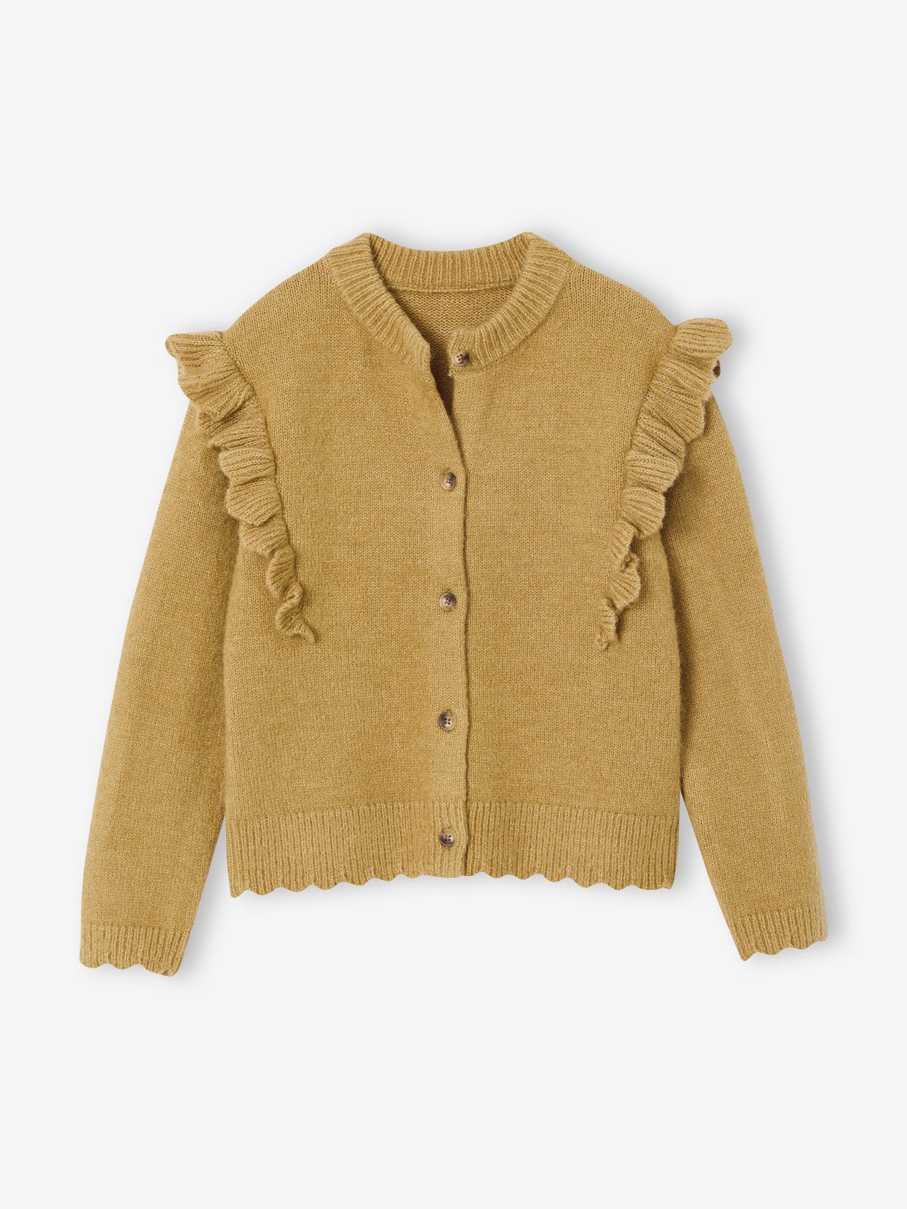 Strickjacke Mädchen mit Rüschen und Wellensaum