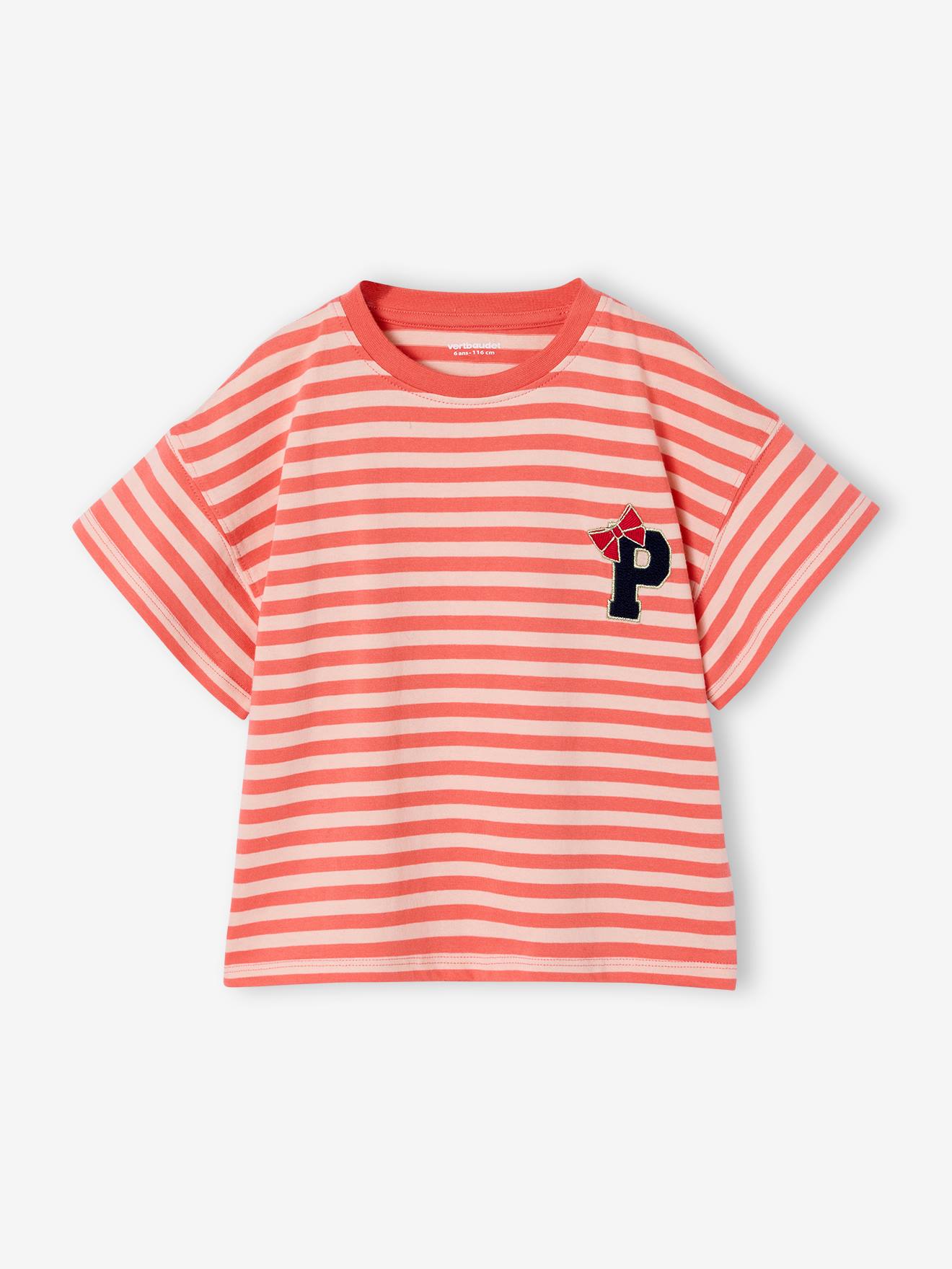 T-Shirt Mädchen mit gesticktem Buchstaben