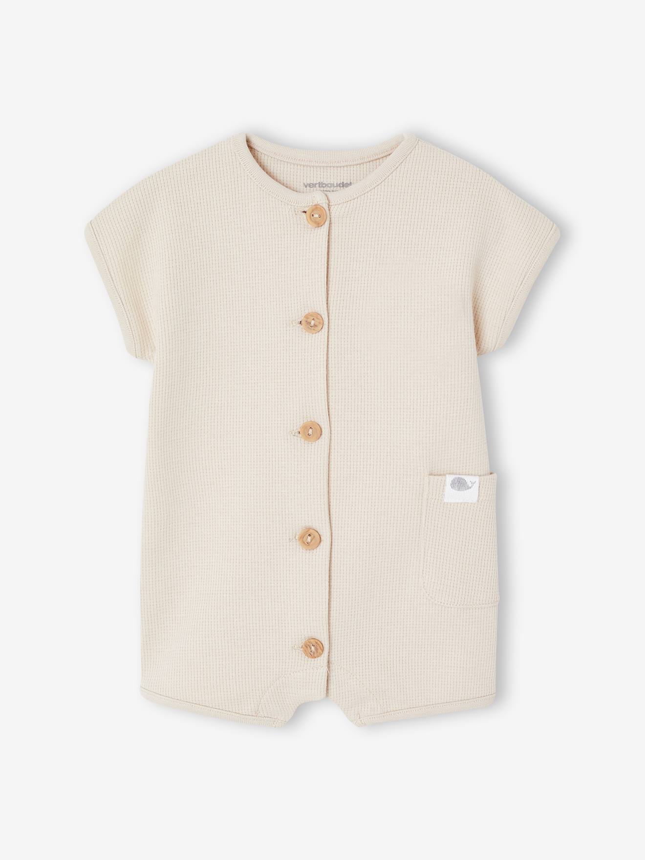 Kurzer Overall aus Waffelpikee Baby, personalisierbar tonfarben Gr. 62 von vertbaudet