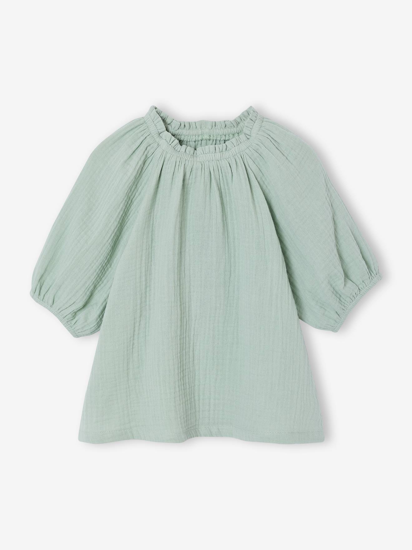 Vertbaudet Musselinbluse Mädchen Mit Ballonärmeln Salbei Salbeigrün 146/152