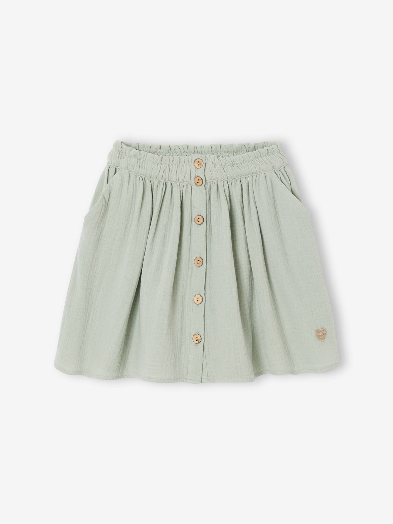 Vertbaudet Rock Aus Musselin Mädchen Salbeigrün 146/152