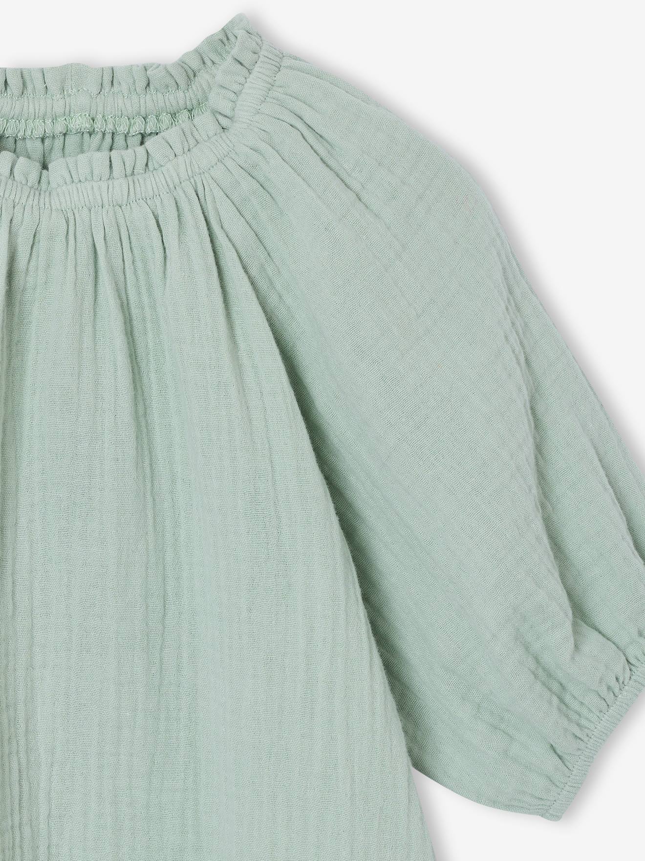 Thumbnail - Musselinbluse Mädchen mit Ballonärmeln salbei
