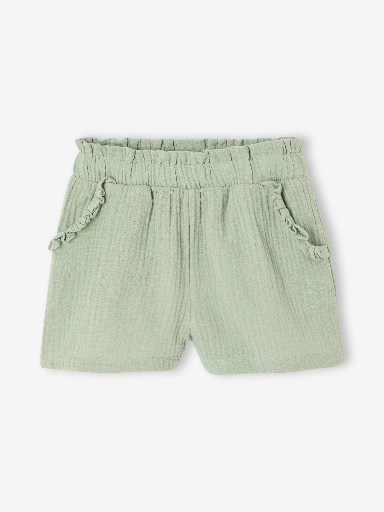 Vertbaudet Shorts Mit Rüschen Mädchen Musselin Salbei Salbeigrün 146/152