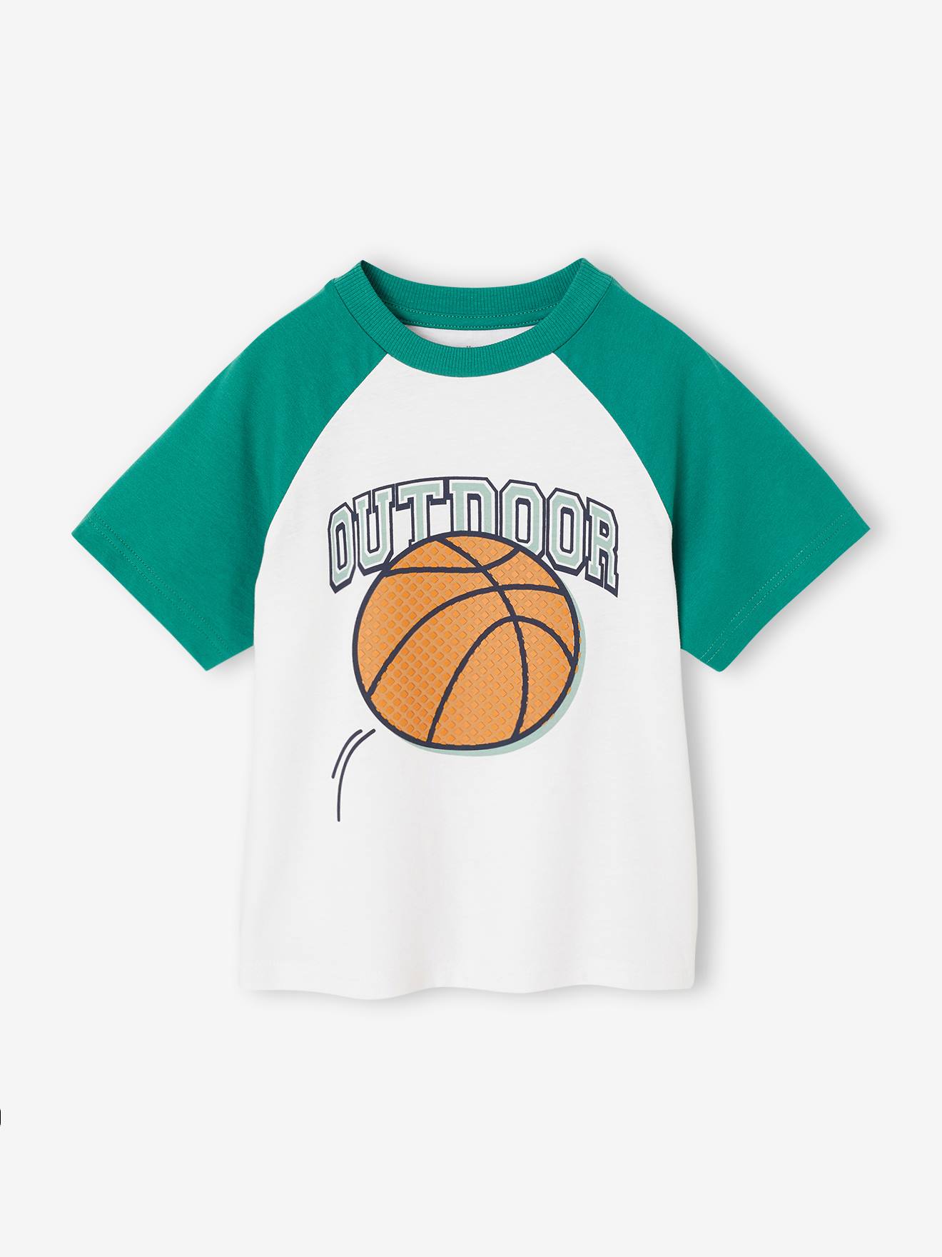 T-Shirt mit Kontrastärmeln & Recycling-Baumwolle Jungen, personalisierbar grün Gr. 128 von vertbaudet