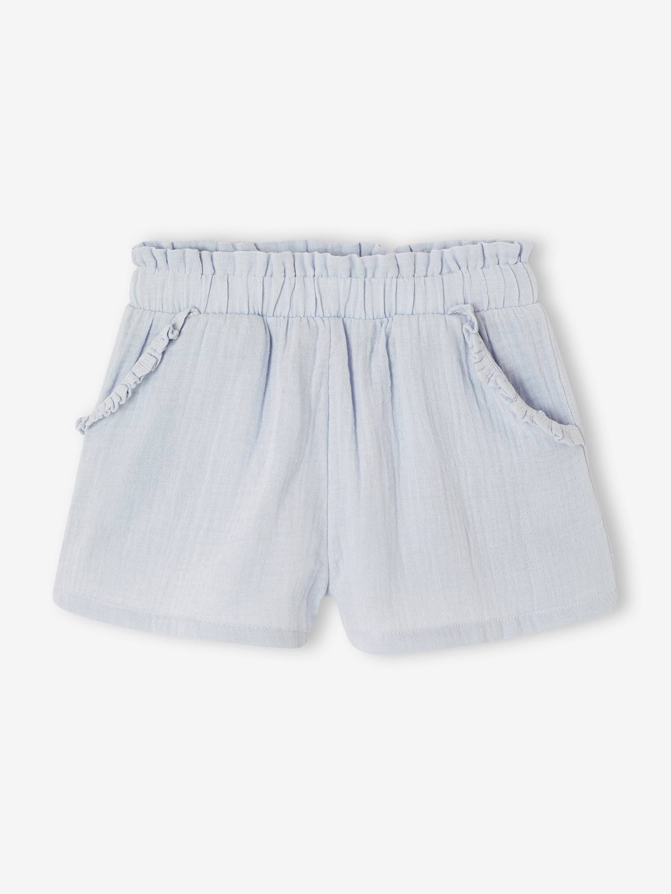 Shorts mit Rüschen Mädchen Musselin hellblau Gr. 98/104 von vertbaudet