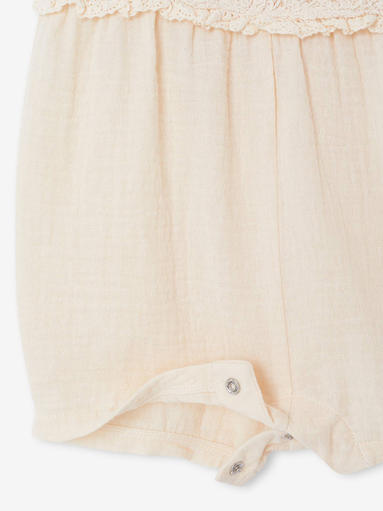 Thumbnail - Gehäkelter Kurzoverall Mädchen Baby vanille