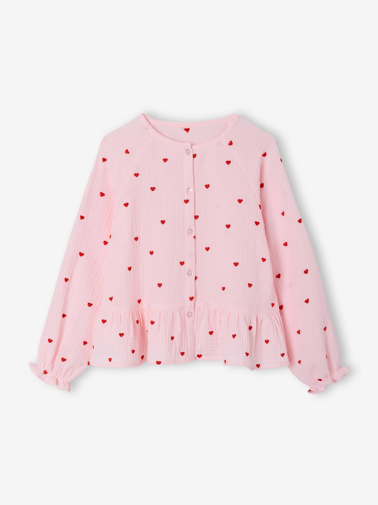 Thumbnail - Musselinbluse Mädchen mit Knopfverschluss personalisierbar hell