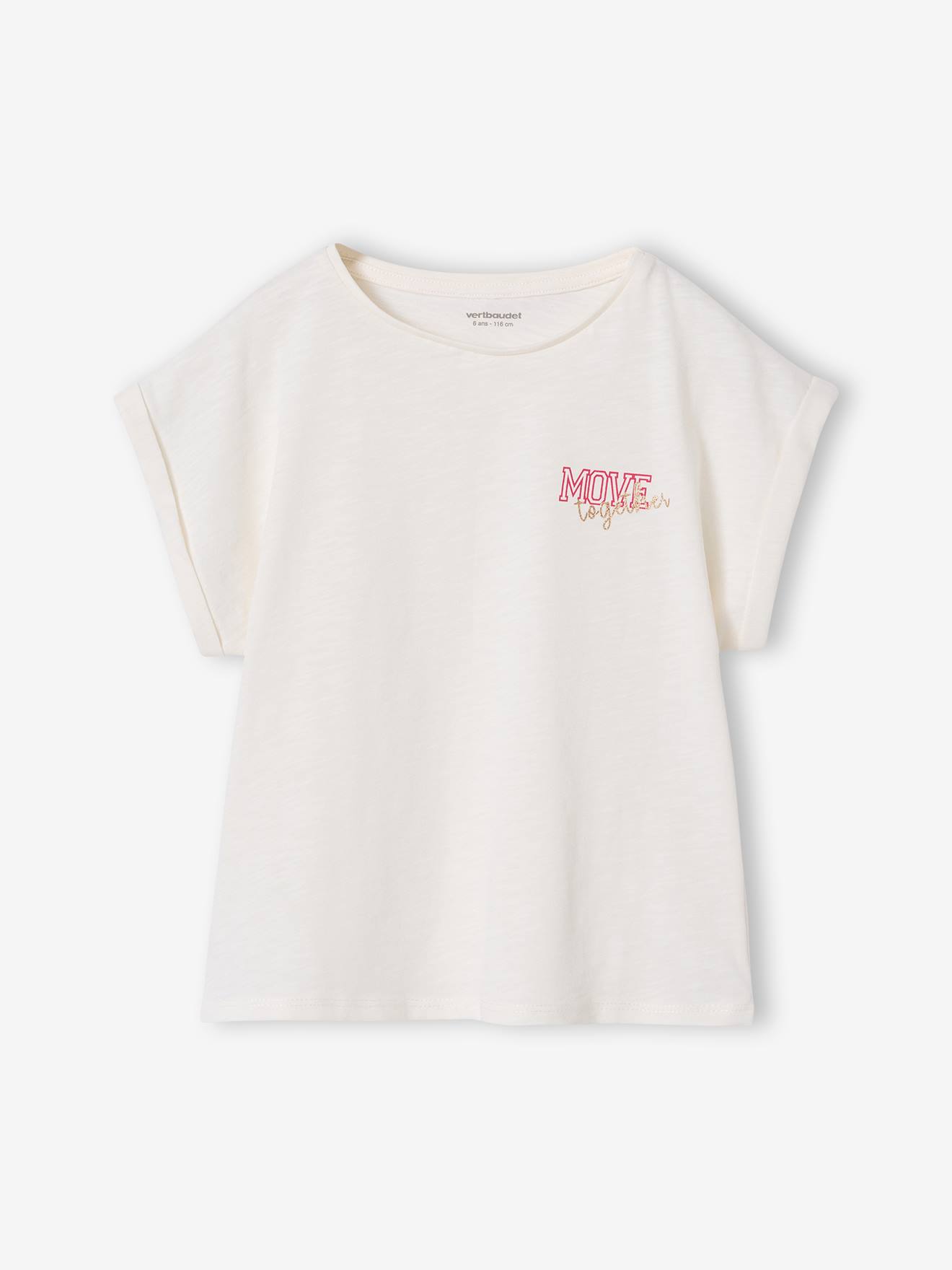 T-Shirt Mädchen Rundhals BASIC mit Recyclingmaterial wollweiß Gr. 146/152 von vertbaudet