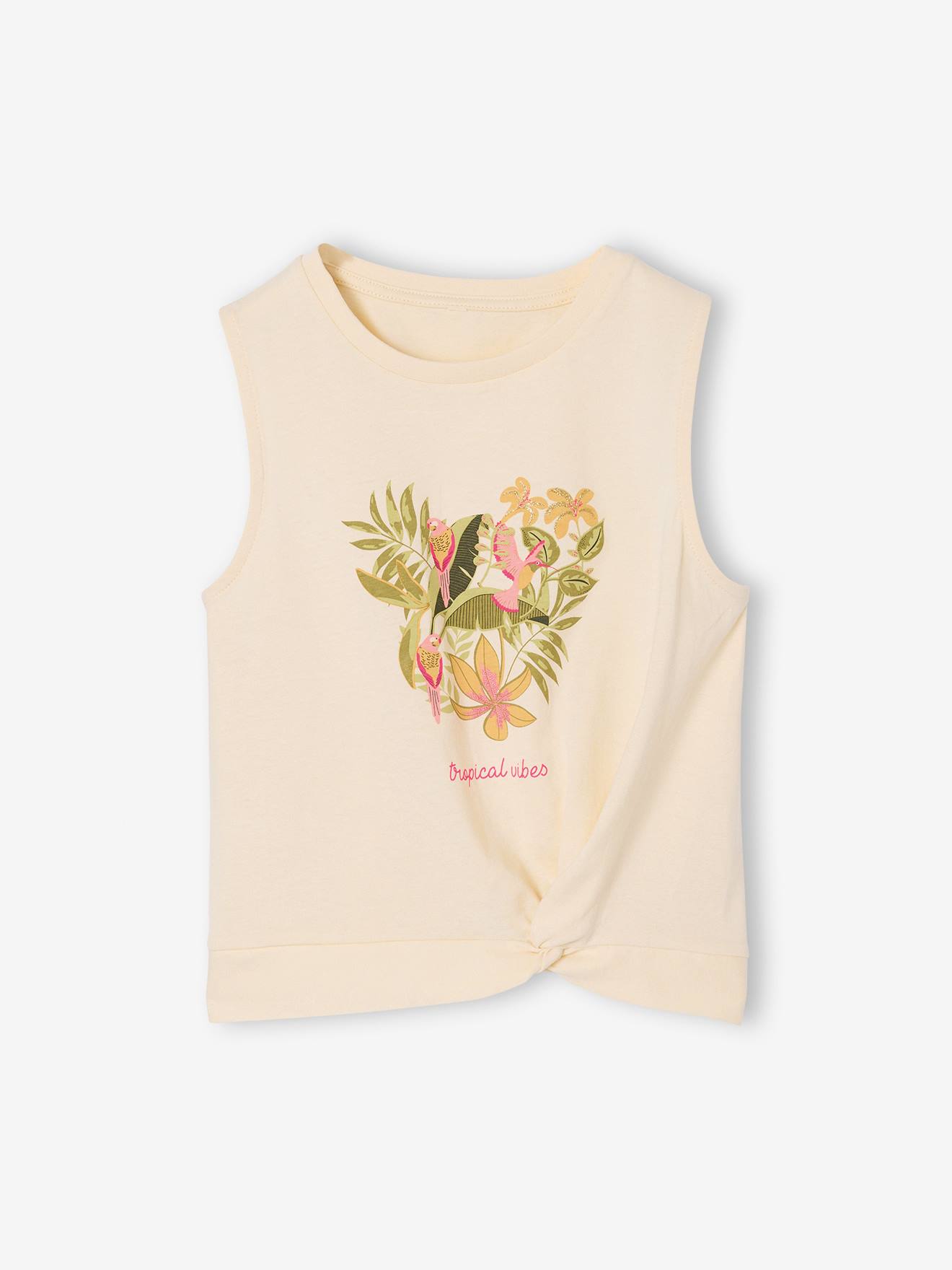 Top mit Print & Zierknoten am Saum Mädchen wollweiß Gr. 116 von vertbaudet