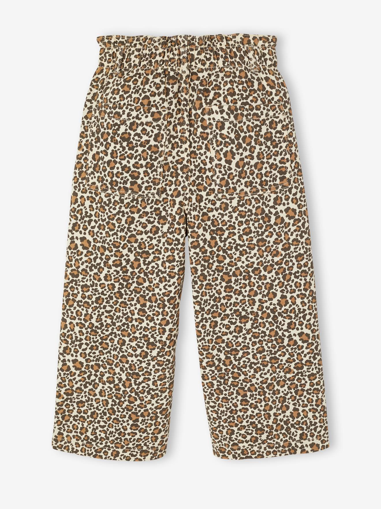 Thumbnail - Weite Mädchen Paperbag-Hose mit Leopardenmuster vanille