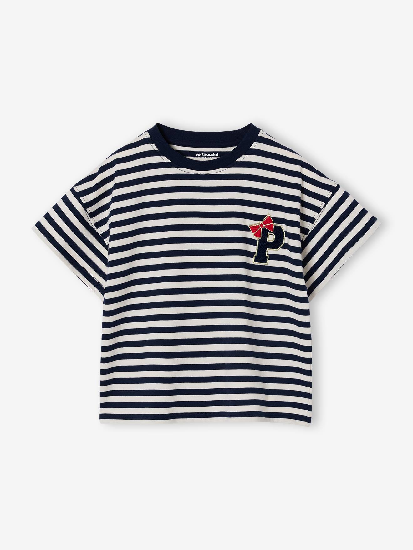 T-Shirt Mädchen mit gesticktem Buchstaben