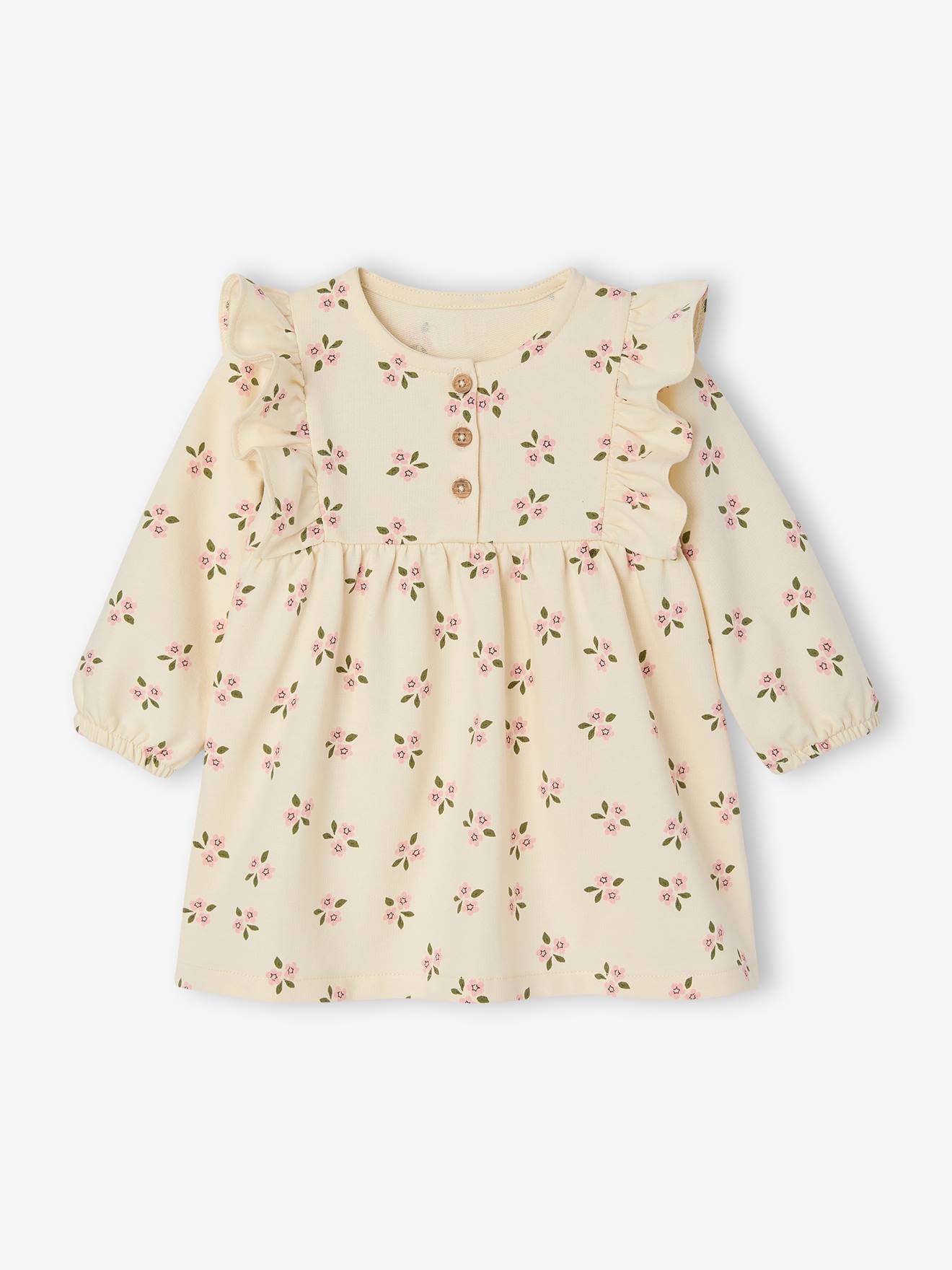 Baby Sweatkleid mit langen Volantärmeln, Bio-Baumwolle wollweiß Gr. 80 von vertbaudet