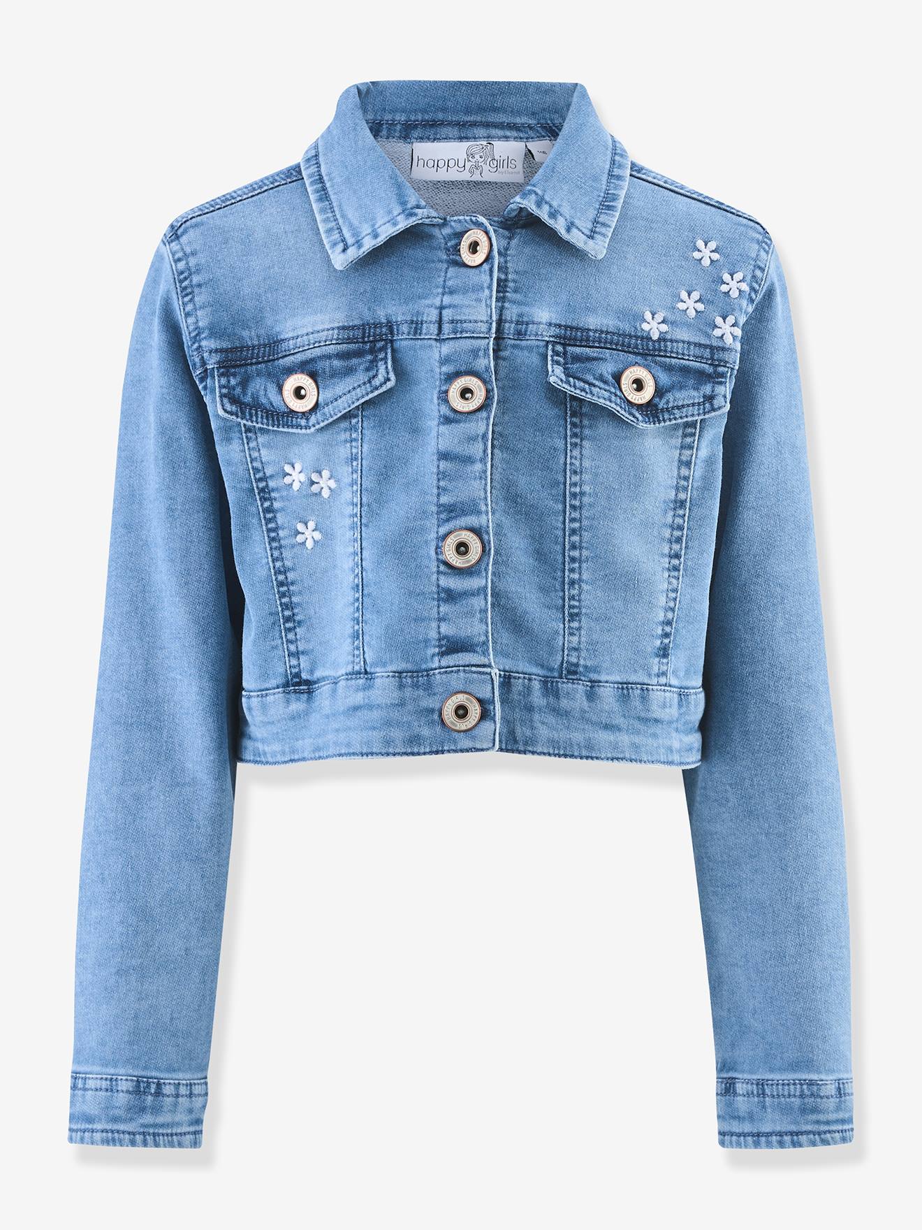 Jeansjacke Mädchen mit Stickereien Happy Girls jeansblau Gr. 110