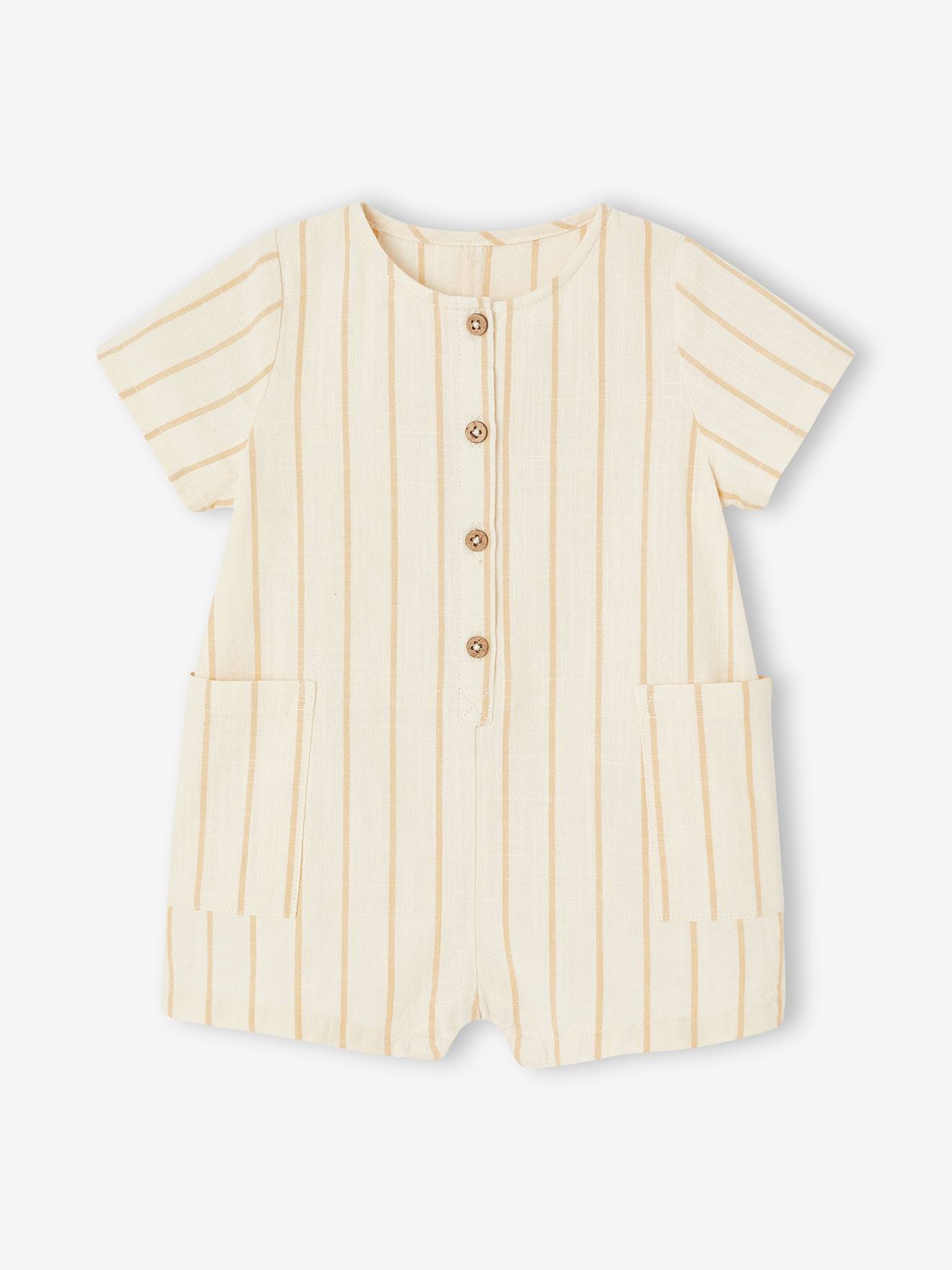 Gestreifter Kurzoverall Jungen Baby beige Gr. 92/98 von vertbaudet