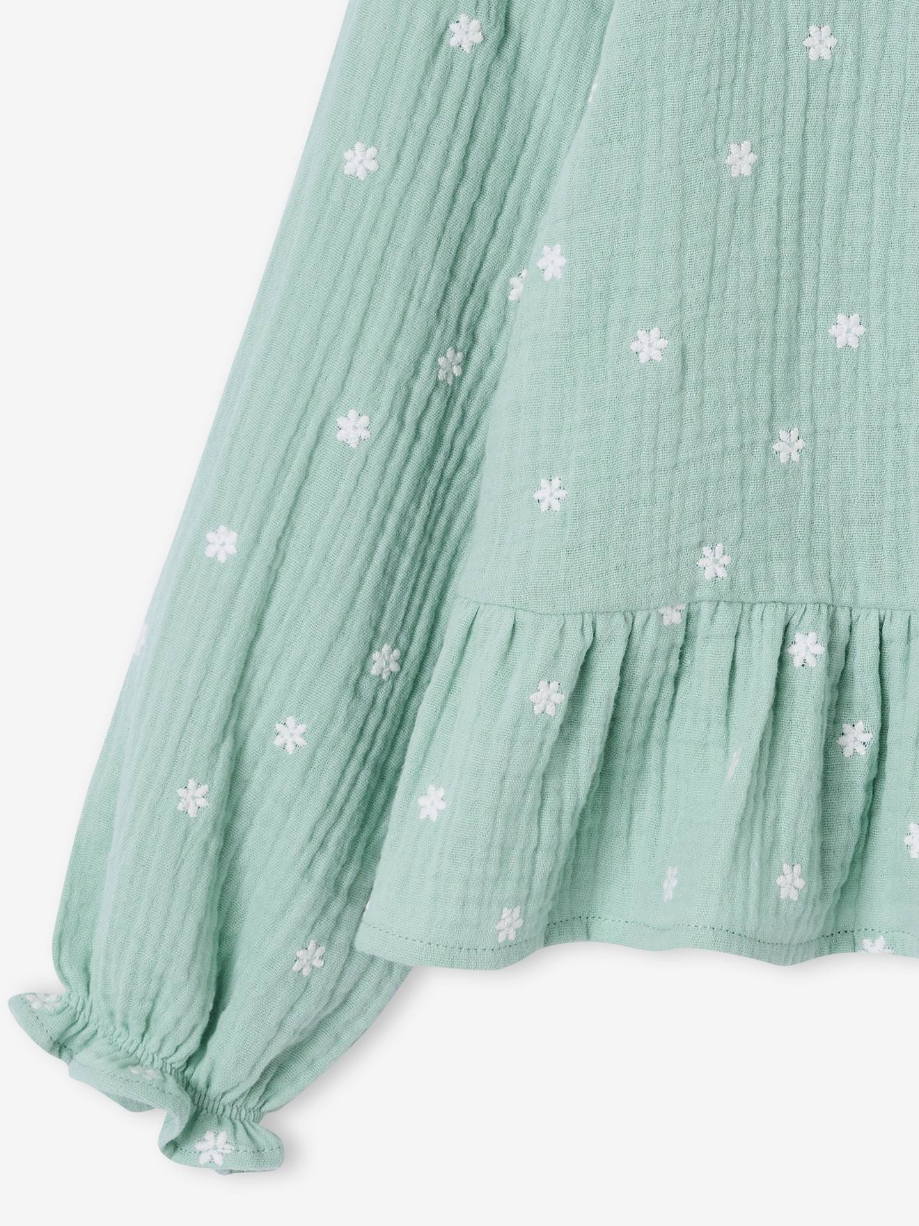 Thumbnail - Musselinbluse Mädchen mit Knopfverschluss personalisierbar