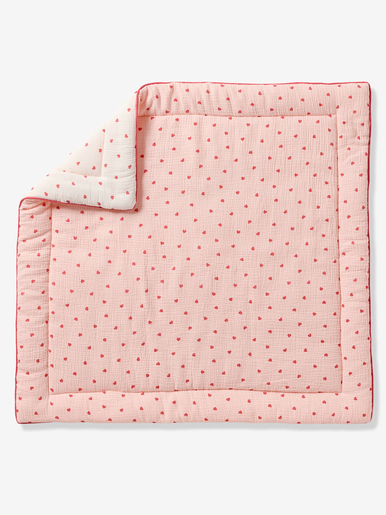 Spieldecke/Laufstalleinlage Baby MEIN HERZ, Musselin rosa Gr. 100x100 von vertbaudet