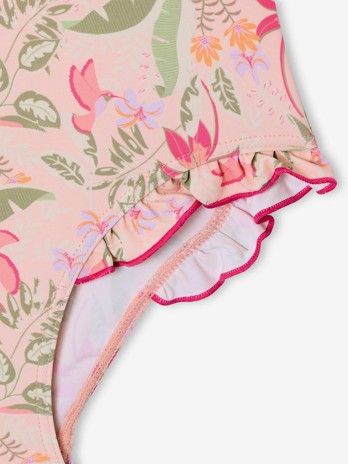 Thumbnail - Badeanzug mit Rüschen und Tropenprint Mädchen hell